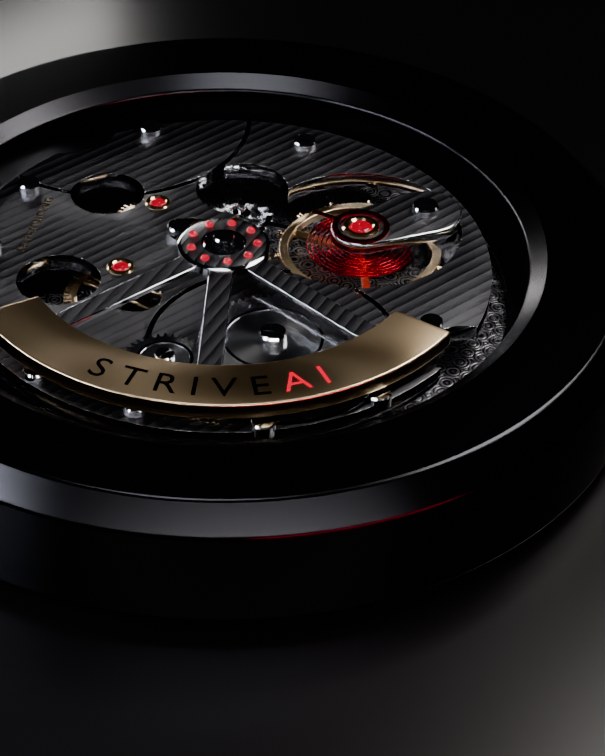The StriveAI watch, whole, in its black case
